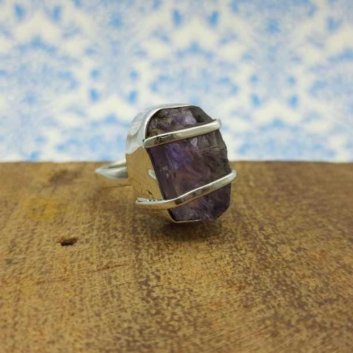 Rough Amethyst Gemstone 925 Sterling Silver Bohemian Gift Item Ring